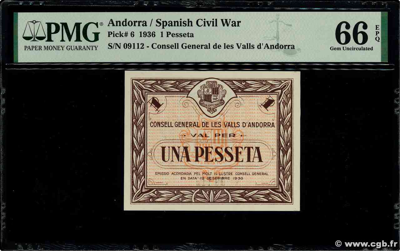 1 Pesseta ANDORRE  1936 P.06 NEUF