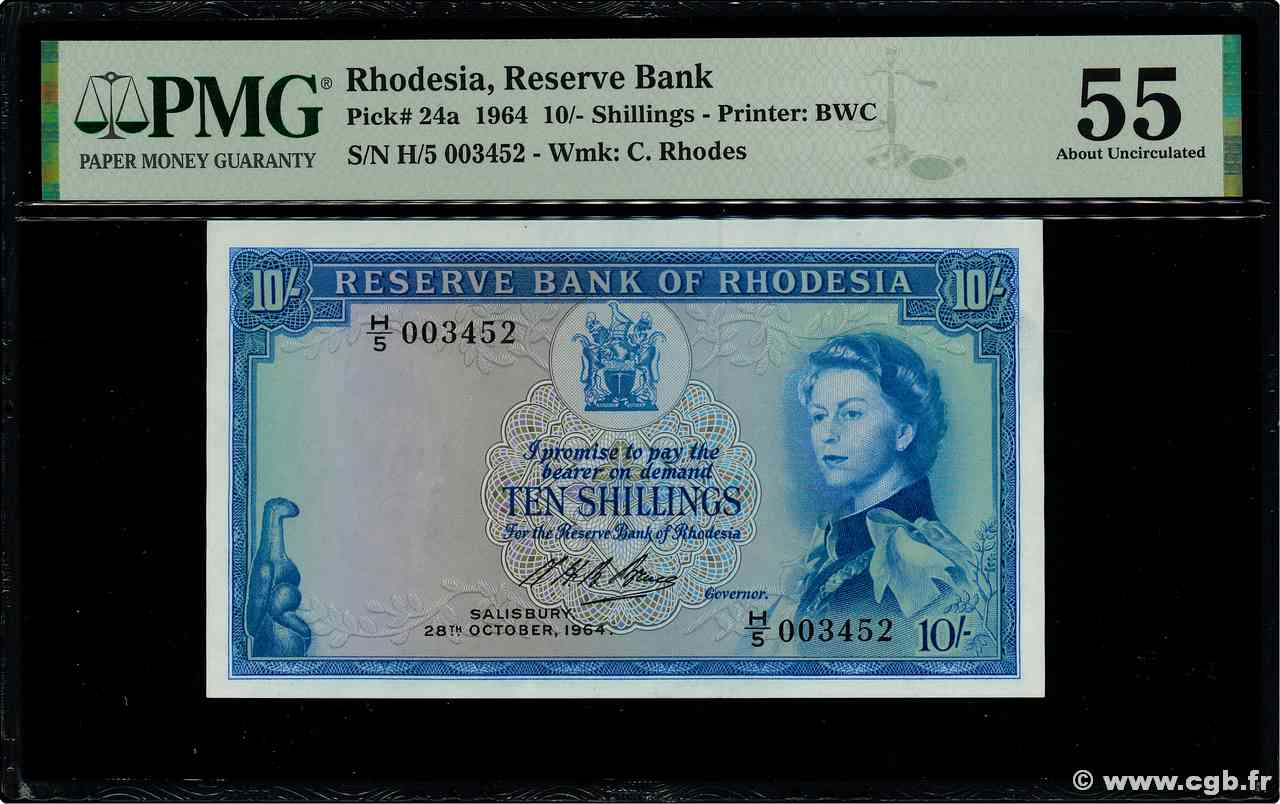 10 shillings RHODÉSIE  1964 P.24a SPL