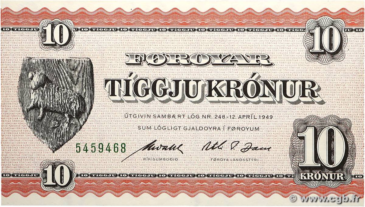 10 Kronur FAROE ISLANDS  1954 P.14d UNC