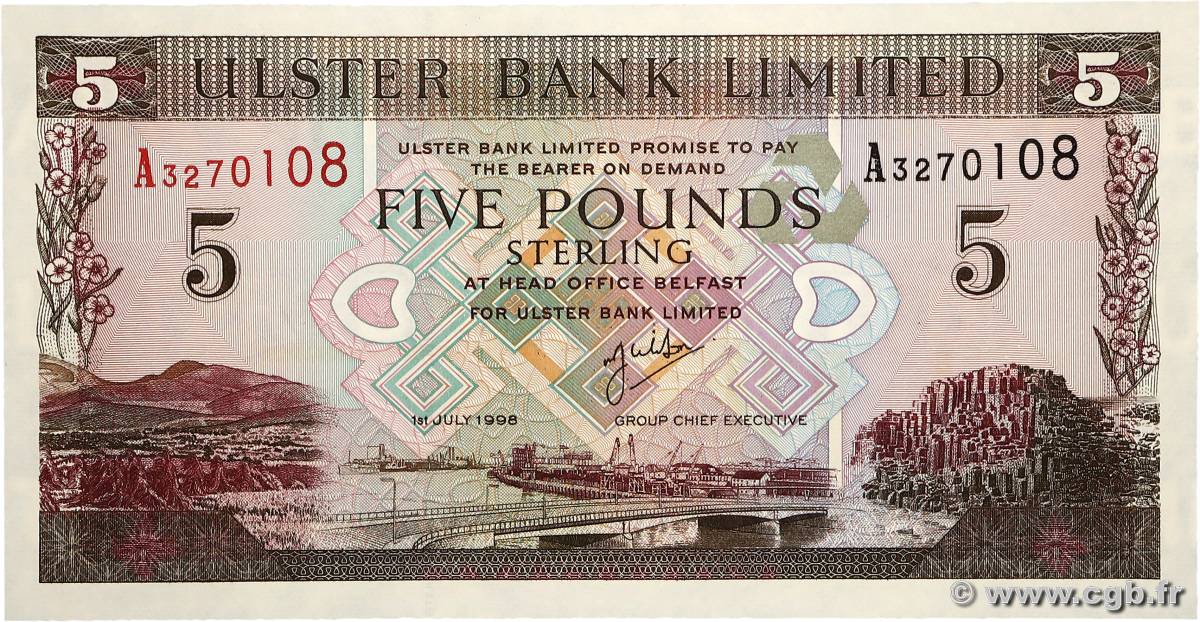 5 Pounds NORTHERN IRELAND  1998 P.335b ST