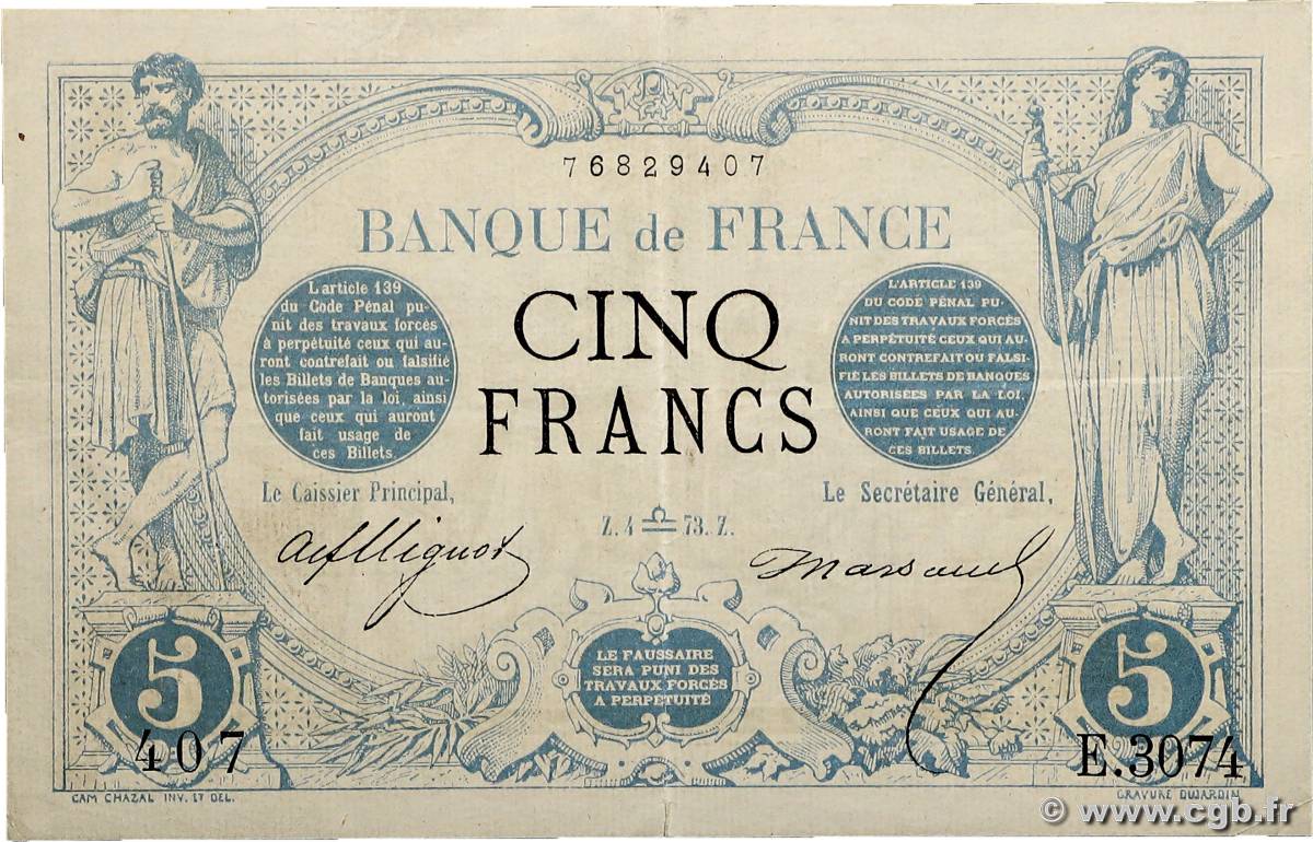 5 Francs NOIR FRANCE  1873 F.01.22 TTB+