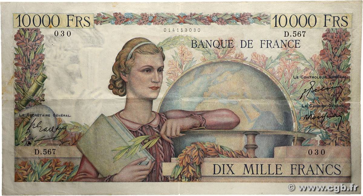 10000 Francs GÉNIE FRANÇAIS FRANCE  1949 F.50.24 VF