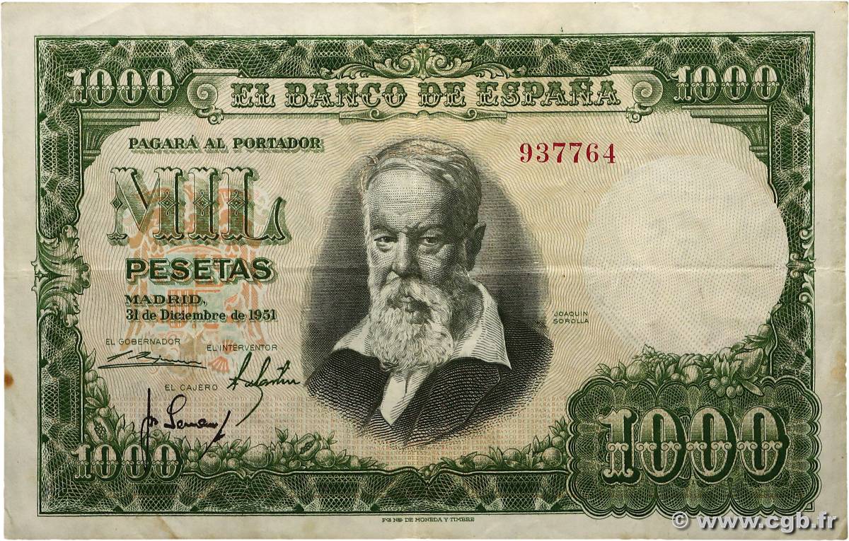 1000 Pesetas ESPAGNE  1951 P.143a TTB