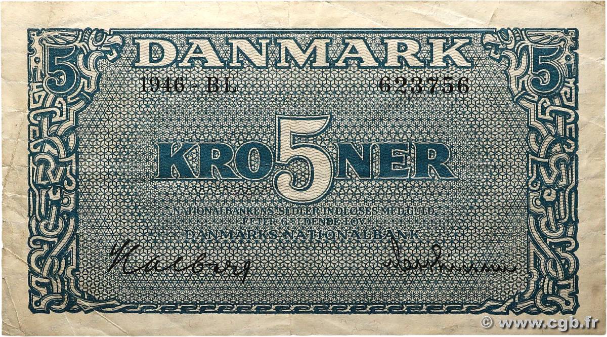 5 Kroner DENMARK  1946 P.035c F+