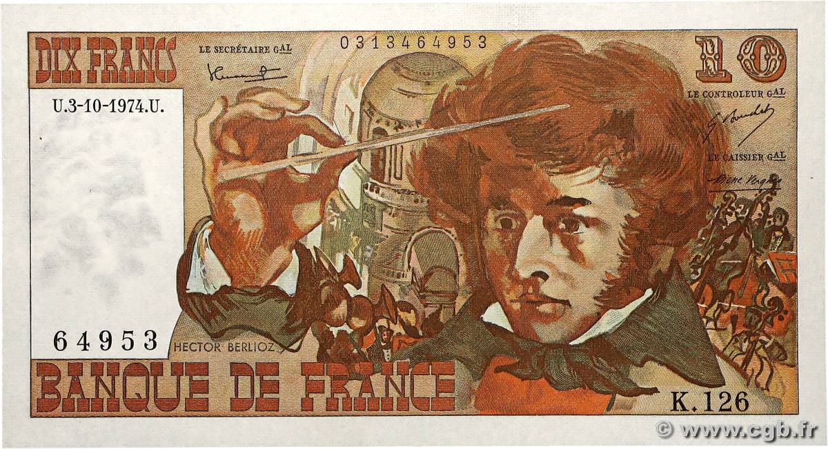 10 Francs BERLIOZ FRANCE  1974 F.63.07b SPL+