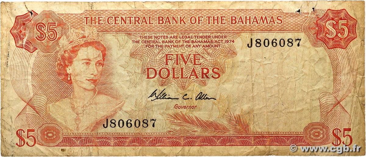 5 Dollars BAHAMAS  1974 P.37b B+