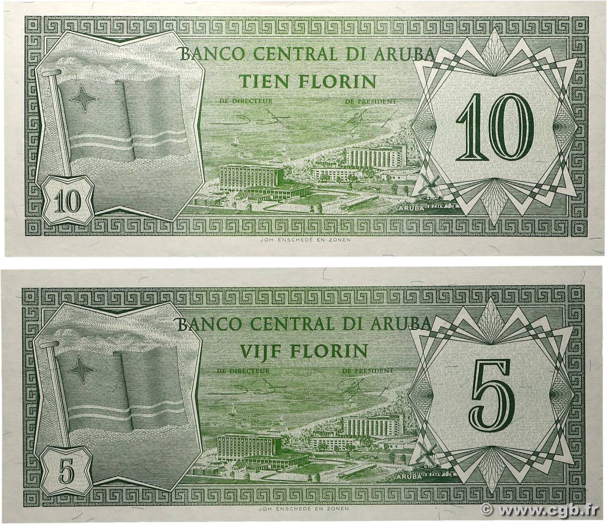 5 et 10 Florin Lot ARUBA   1986 P.01 et P.02 pr.NEUF
