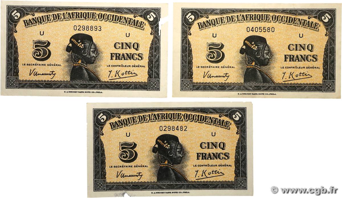 5 Francs  FRENCH WEST AFRICA  1942 P.28a fVZ