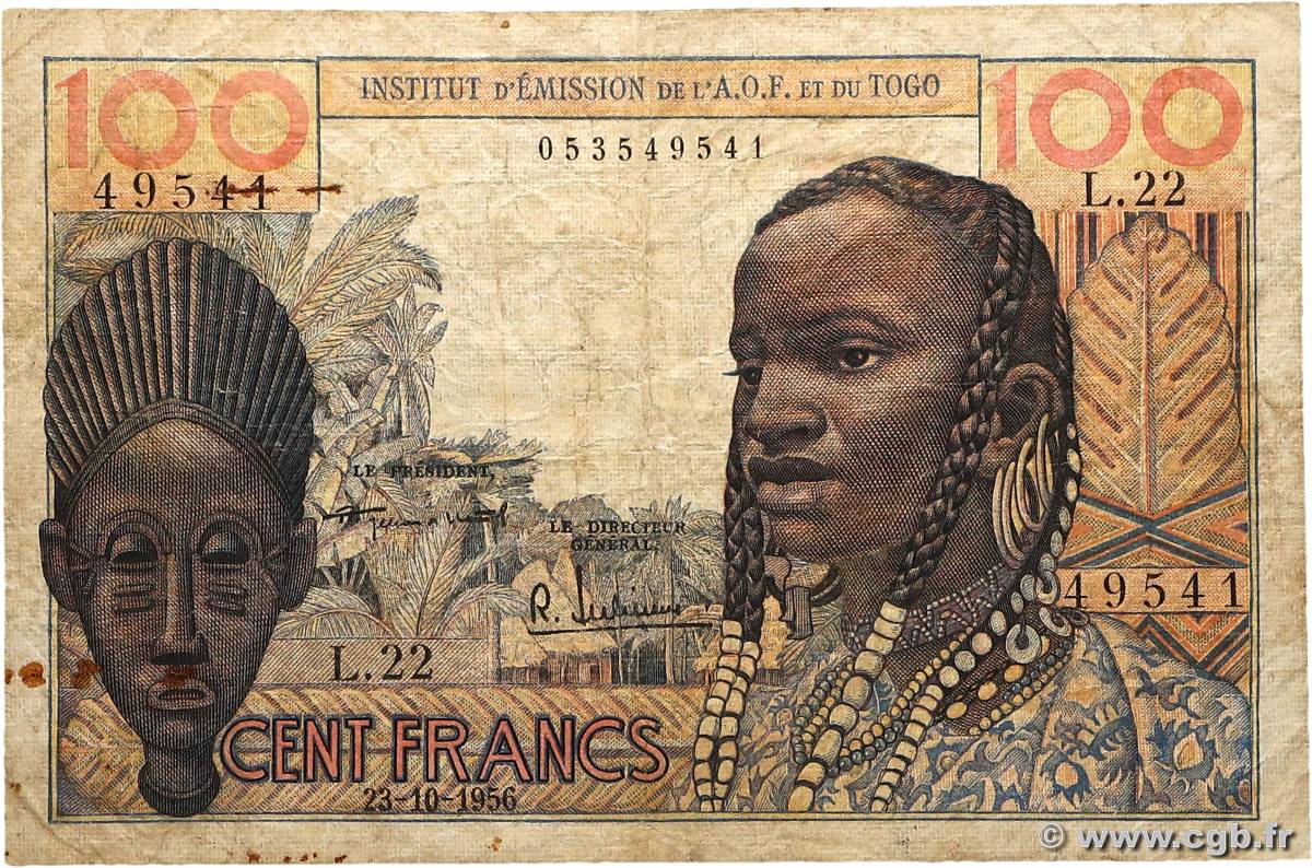 100 Francs FRENCH WEST AFRICA  1956 P.46 BC
