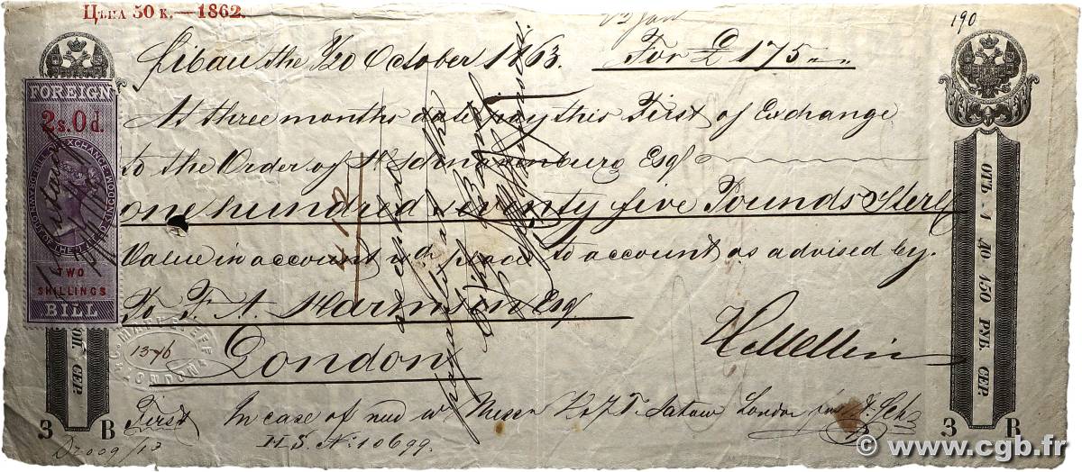 50 Kopeek - 2 Shillings RUSSIA Liepāja - Londres 1863 P.- F+