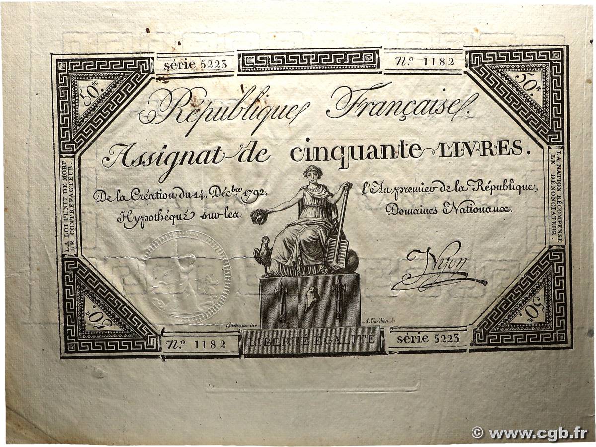 50 Livres FRANCE  1792 Ass.39a SPL