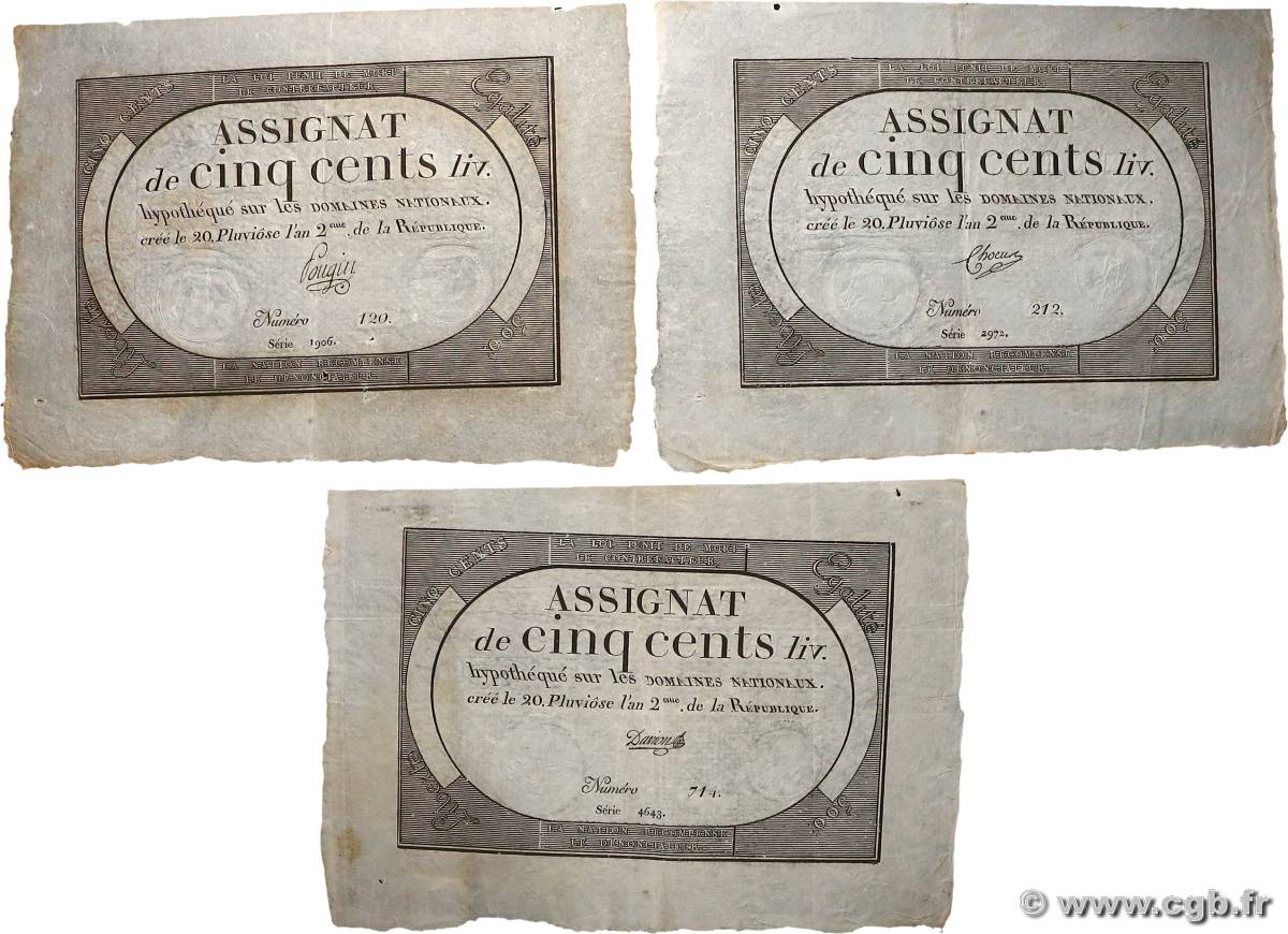500 Livres Lot FRANCE  1794 Ass.47a TTB