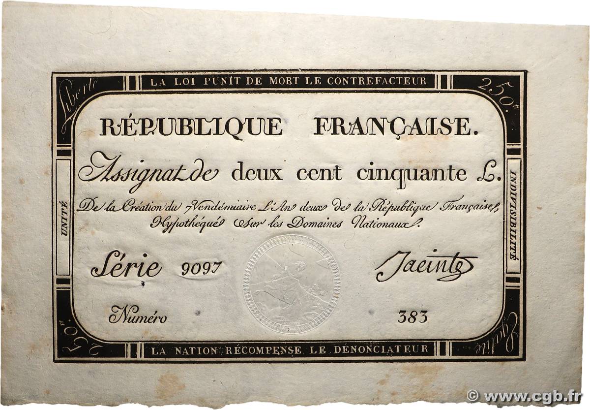 250 Livres FRANCE  1793 Ass.45a SPL