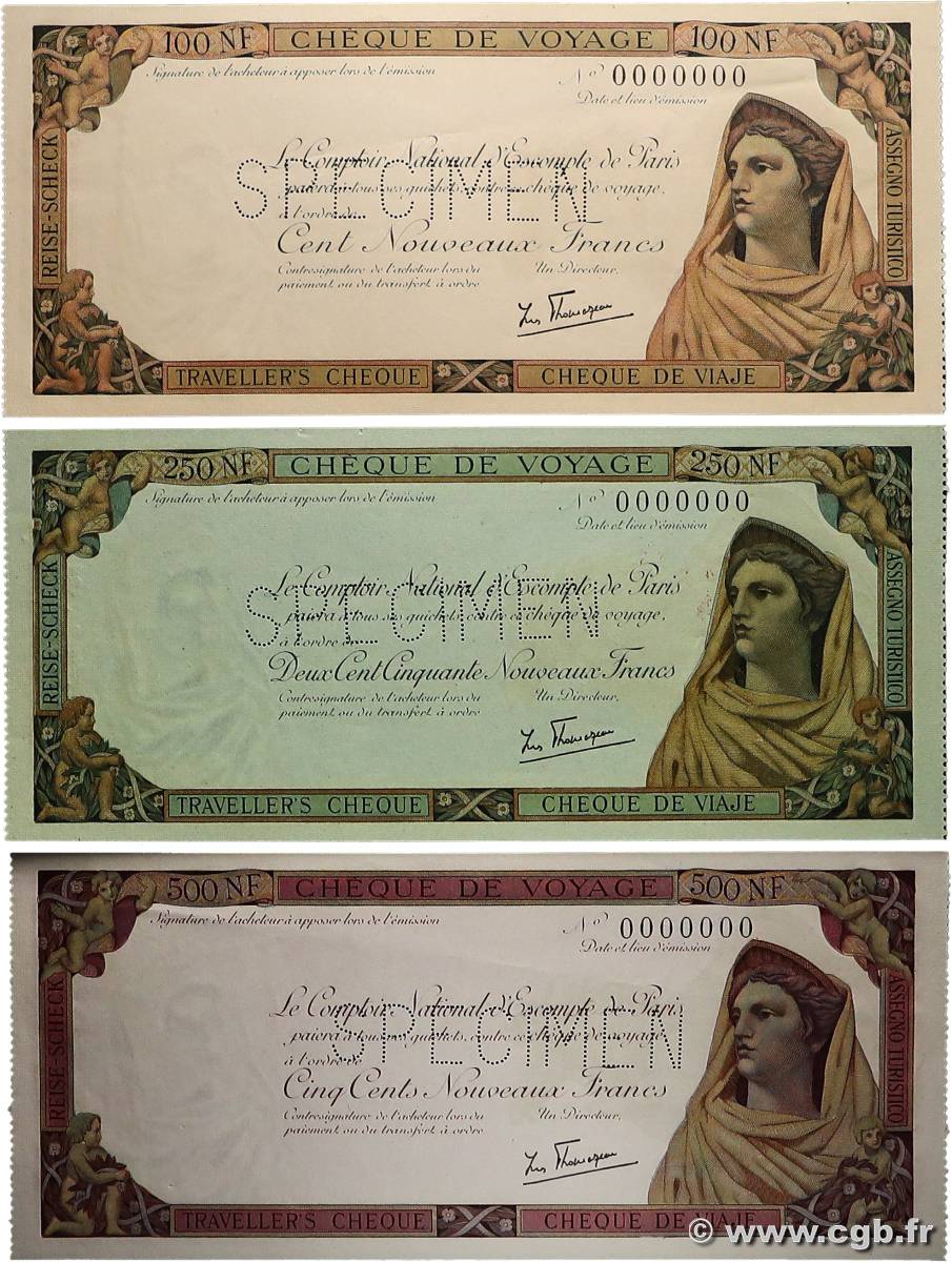 100, 250 et 500 Nouveaux Francs Spécimen FRANCE régionalisme et divers  1959 DOC.Chèque SPL