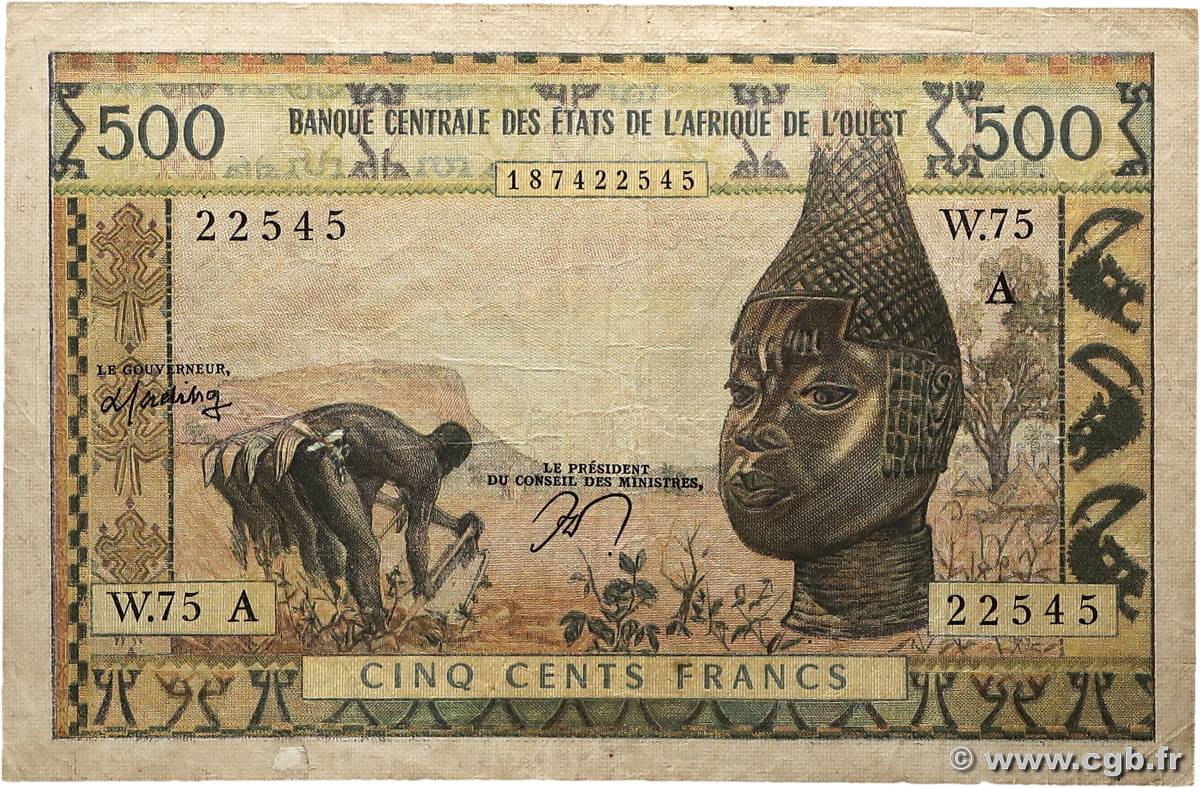 500 Francs ÉTATS DE L&nbsp;AFRIQUE DE L&nbsp;OUEST  1970 P.102Am TB