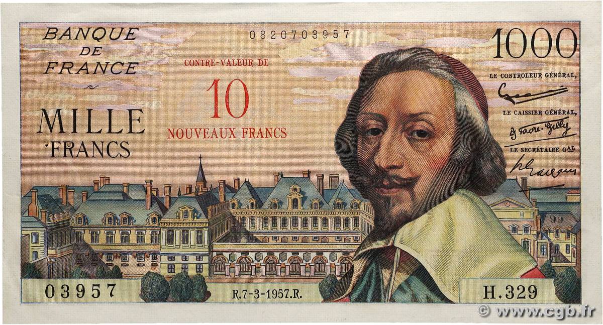 10 NF sur 1000 Francs RICHELIEU FRANCE  1957 F.53.01 SUP+