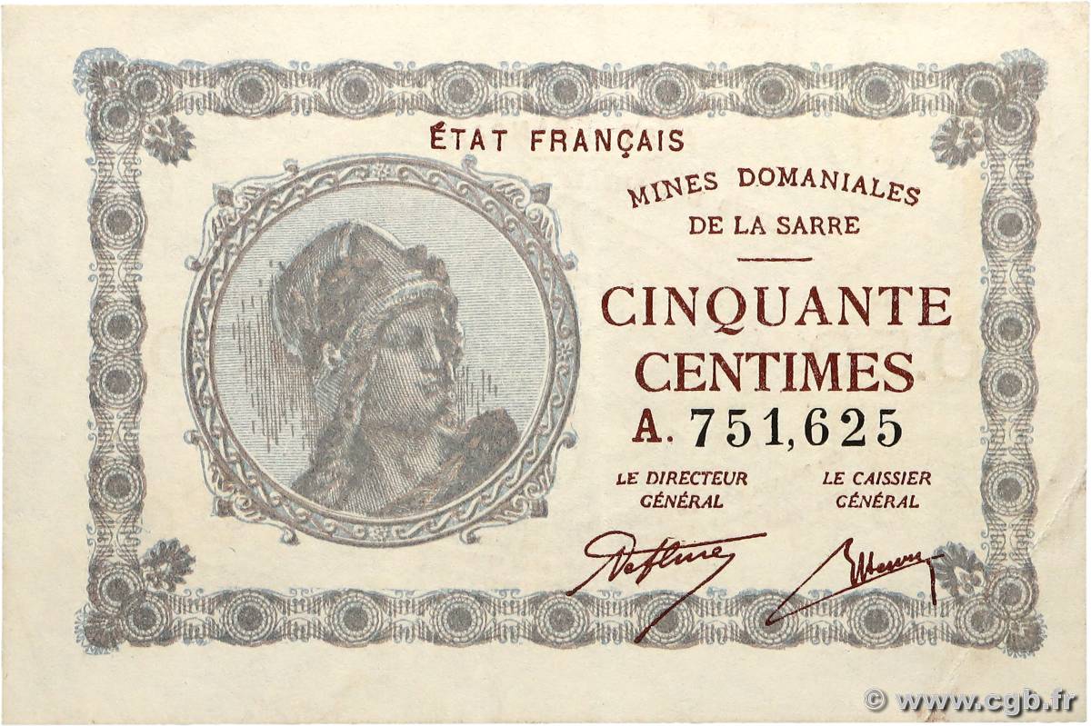 50 Centimes MINES DOMANIALES DE LA SARRE FRANCE  1920 VF.50.01 SUP+