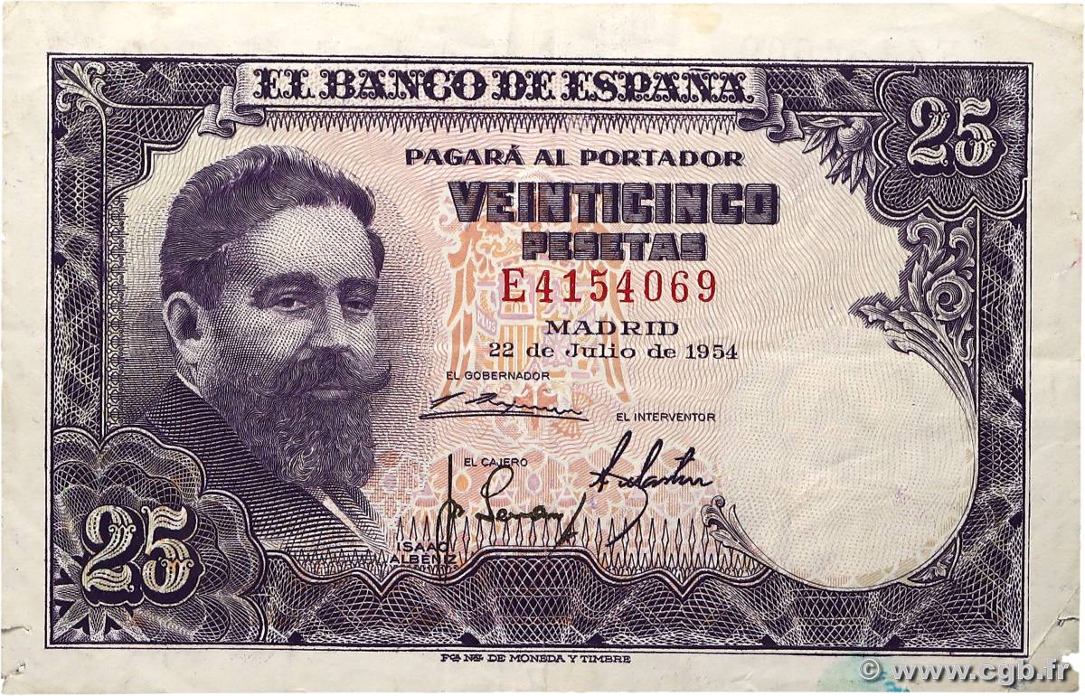 25 Pesetas ESPAGNE  1954 P.147a TTB