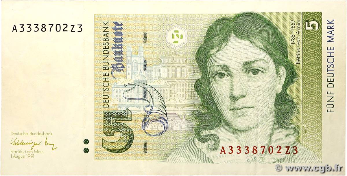 5 Deutsche Mark GERMAN FEDERAL REPUBLIC  1991 P.37 MBC+