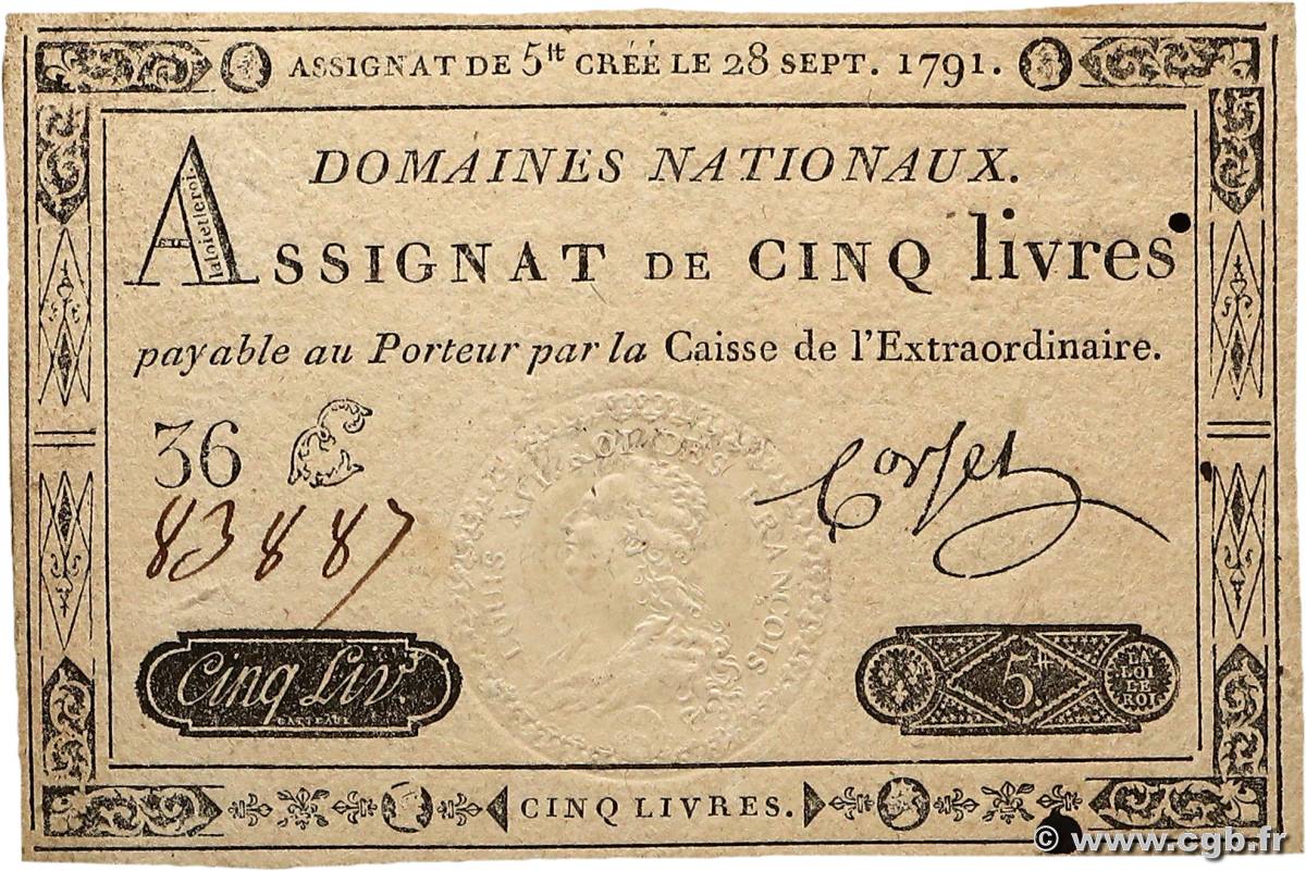 5 Livres FRANCE  1791 Ass.19a SUP