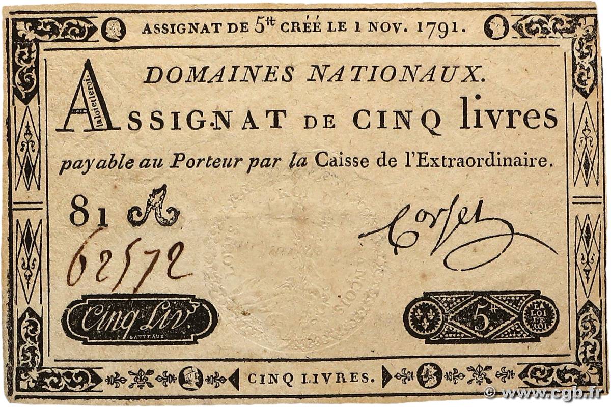 5 Livres FRANCE  1791 Ass.20a pr.TTB
