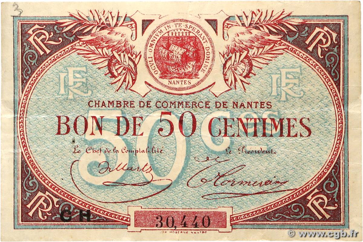 50 Centimes FRANCE régionalisme et divers Nantes 1918 JP.088.24 TTB