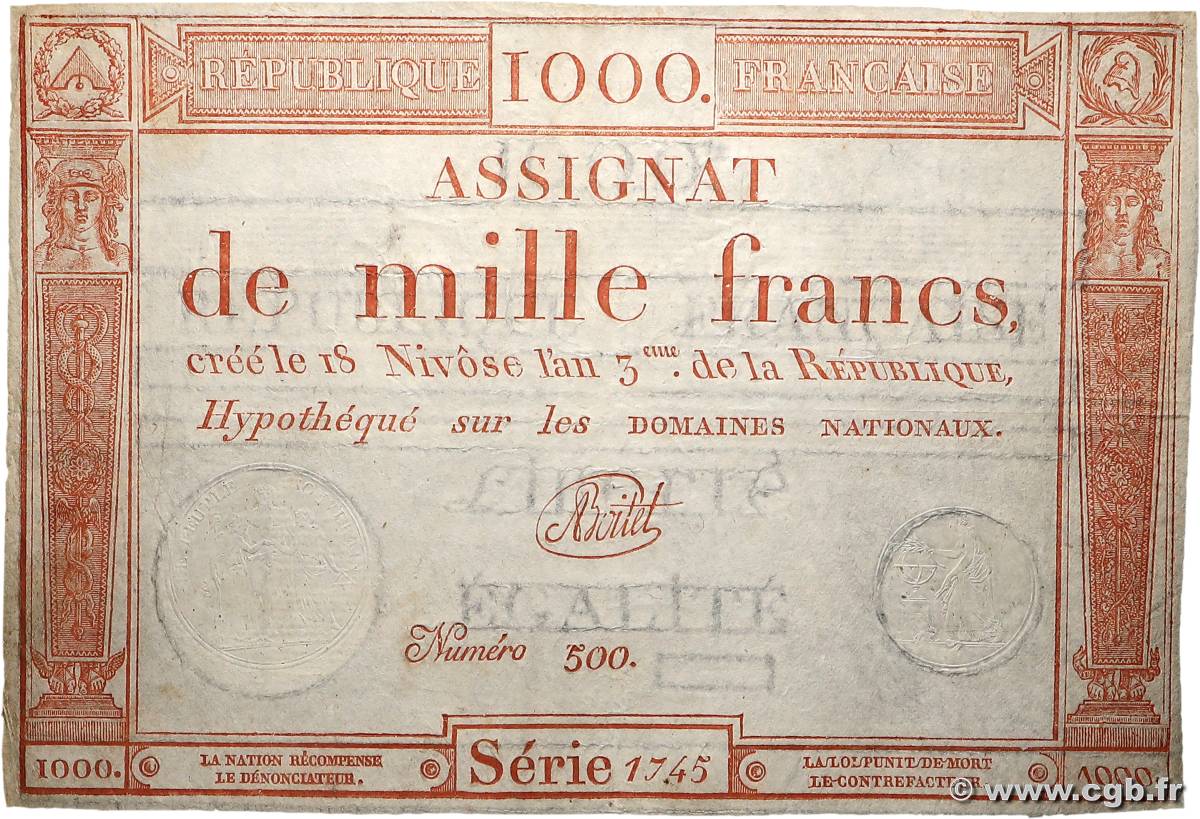 1000 Francs FRANCE  1795 Ass.50a pr.TTB