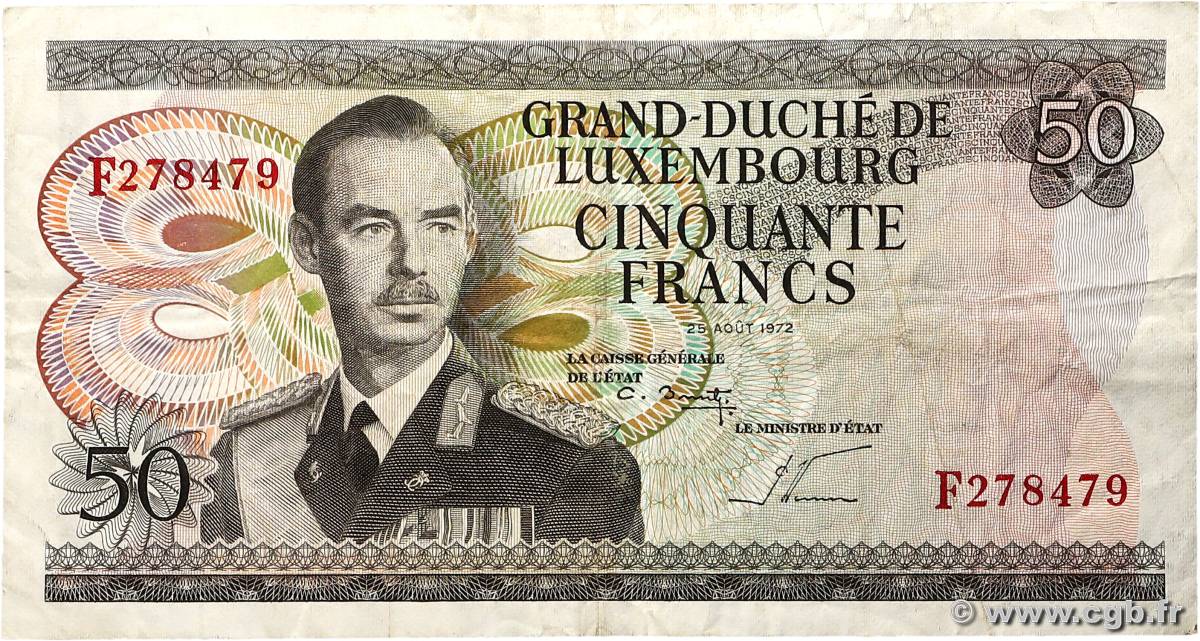 50 Francs LUXEMBOURG  1972 P.55b TB+