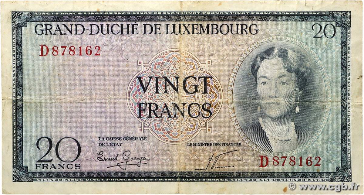 20 Francs LUXEMBOURG  1955 P.49a TB