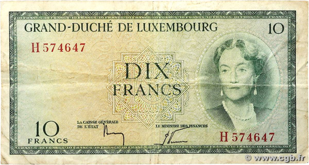 10 Francs LUXEMBOURG  1954 P.48a TB