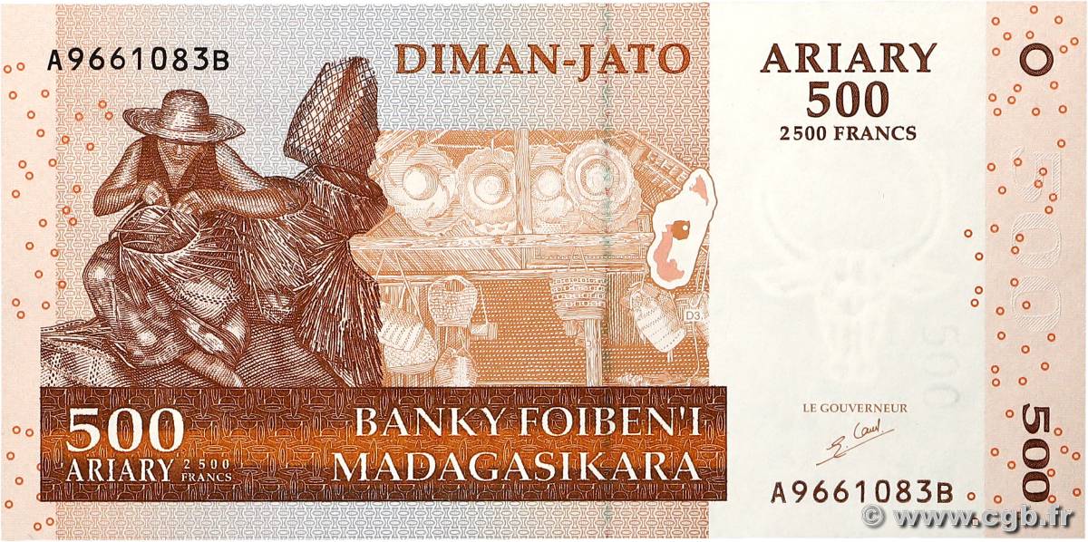 2500 Francs - 500 Ariary MADAGASCAR  2004 P.088a FDC