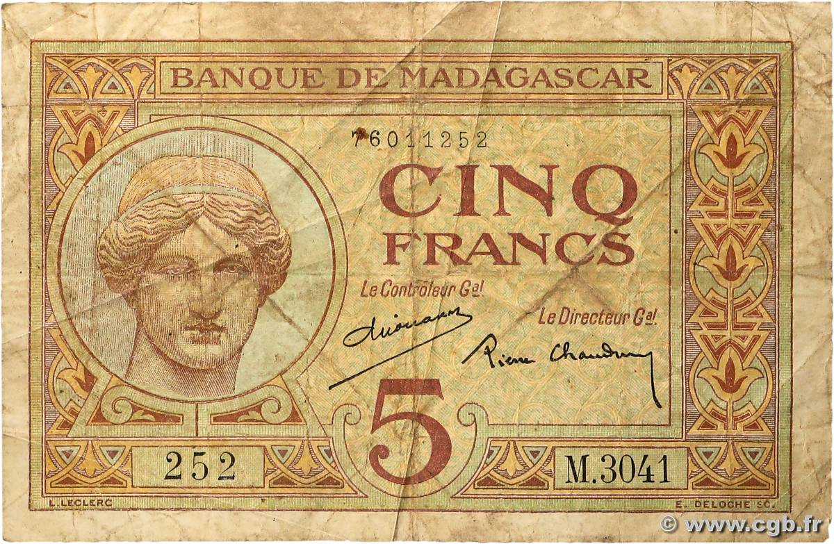 5 Francs MADAGASCAR  1937 P.035 TB