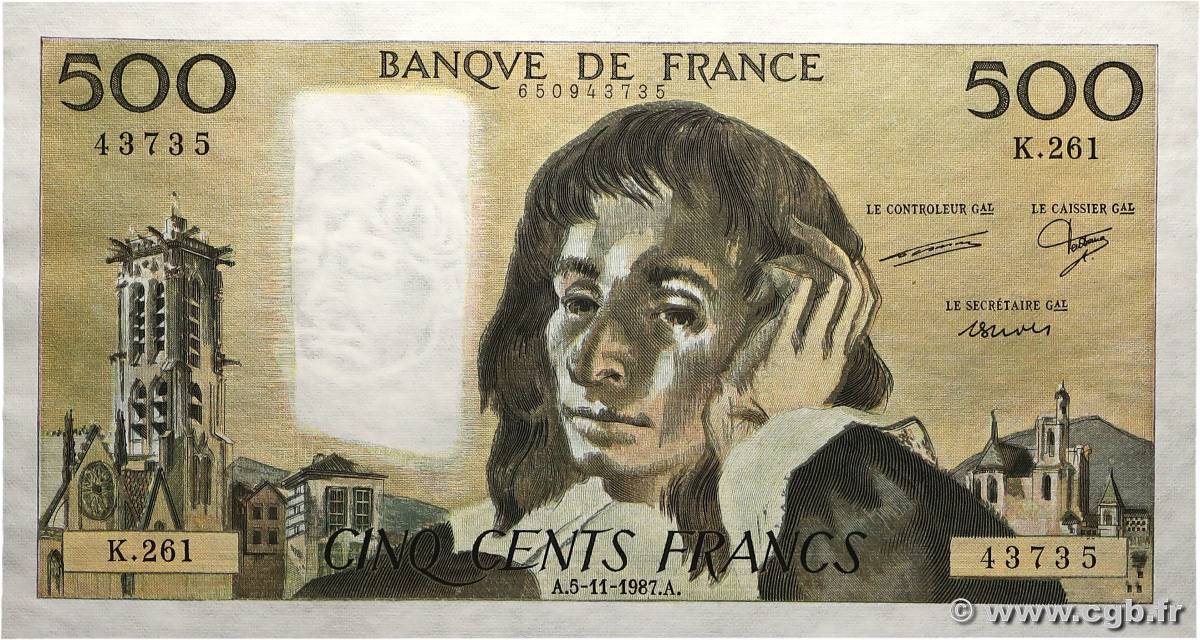 500 Francs PASCAL FRANCIA  1987 F.71.37 SC+