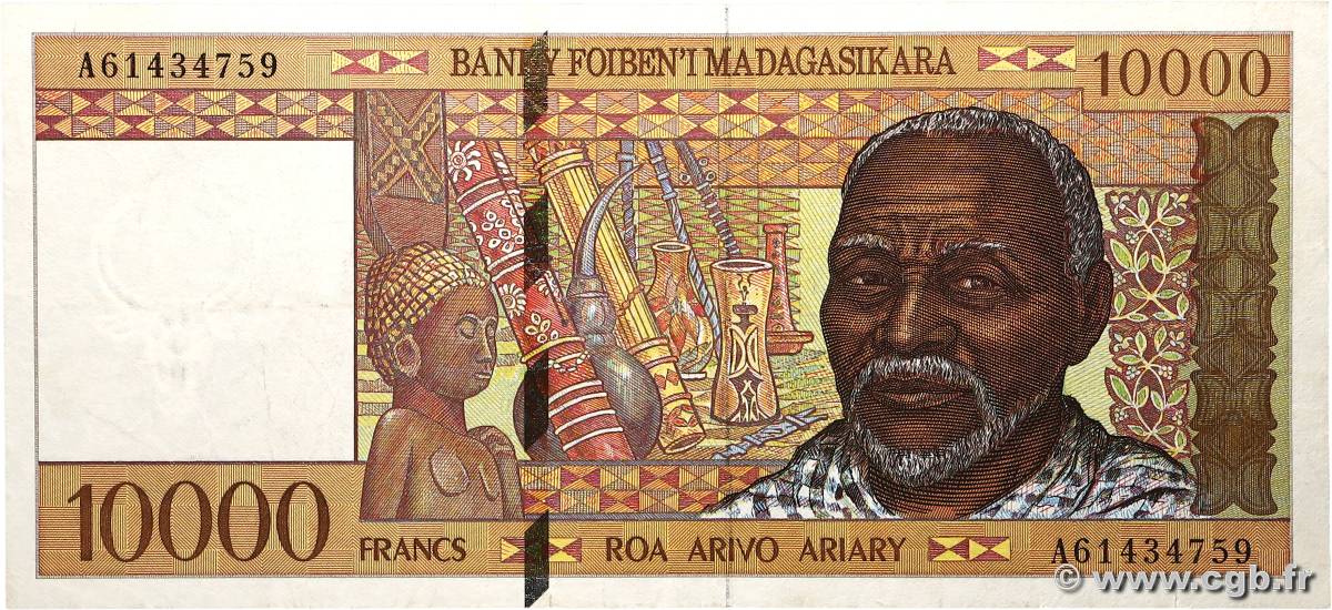 10000 Francs - 2000 Ariary MADAGASCAR  1994 P.079b TB+