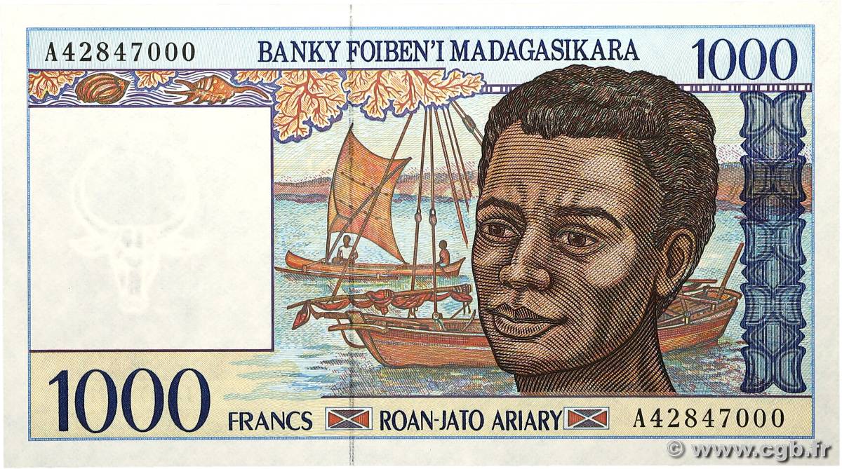 1000 Francs - 200 Ariary MADAGASCAR  1994 P.076a SC+