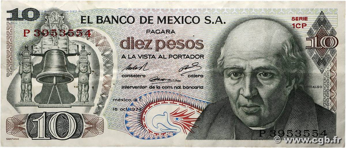10 Pesos MEXIQUE  1974 P.063g TTB+