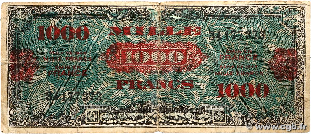1000 Francs DRAPEAU Faux FRANCE  1944 VF.22.01 B