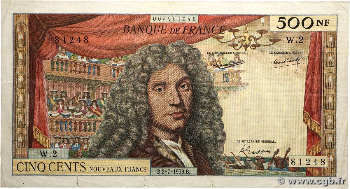 500 Nouveaux Francs MOLIÈRE FRANCIA  1959 F.60.01 BC+