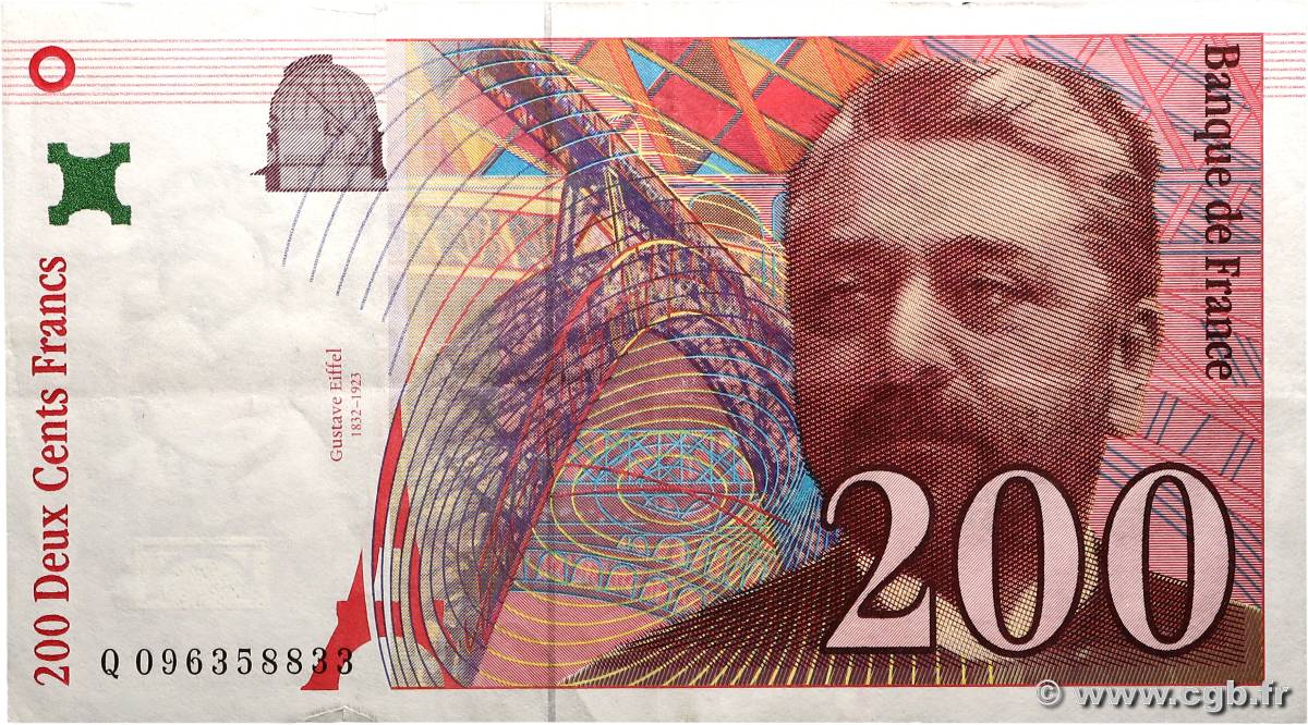 200 Francs EIFFEL Sans STRAP Fauté FRANCIA  1999 F.75f4.05 MBC