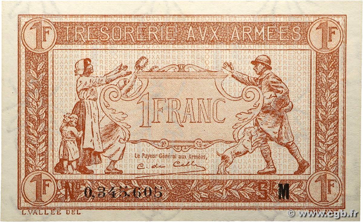 1 Franc TRÉSORERIE AUX ARMÉES 1917 FRANCE  1917 VF.03.13 NEUF