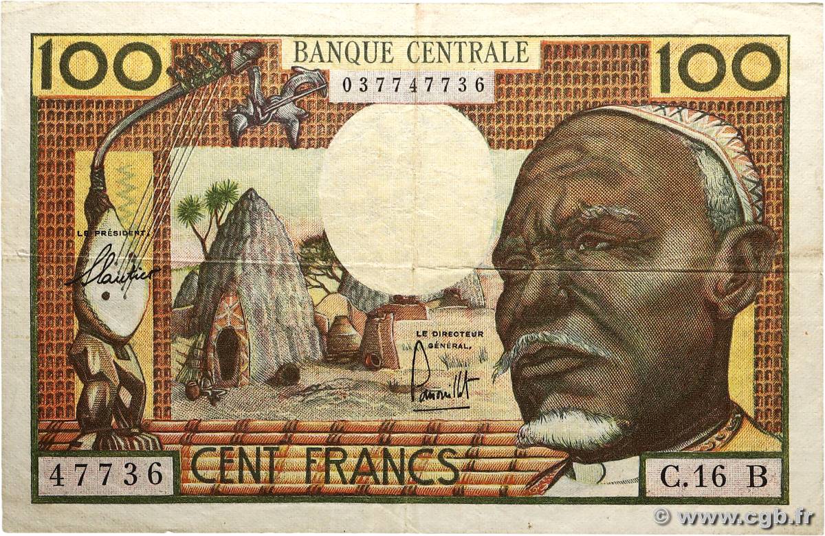 100 Francs type 1962B CENTRAFRIQUE  1963 A.176a TB+