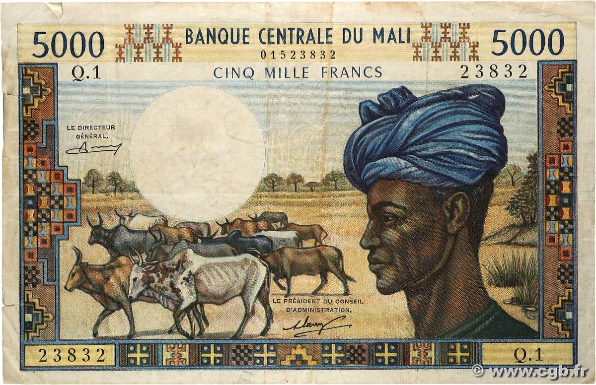 1000 Francs Numéro radar MALI  1973 P.14a TB