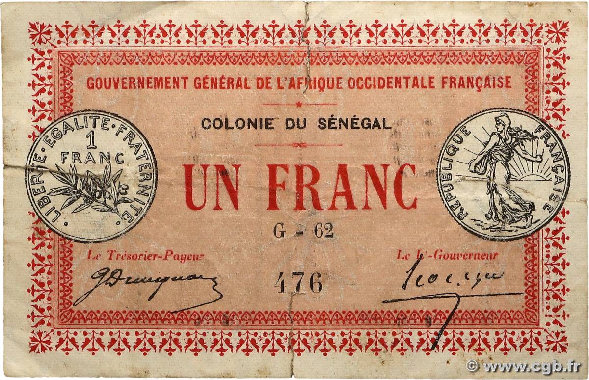 1 Franc SÉNÉGAL  1917 P.02b pr.TB