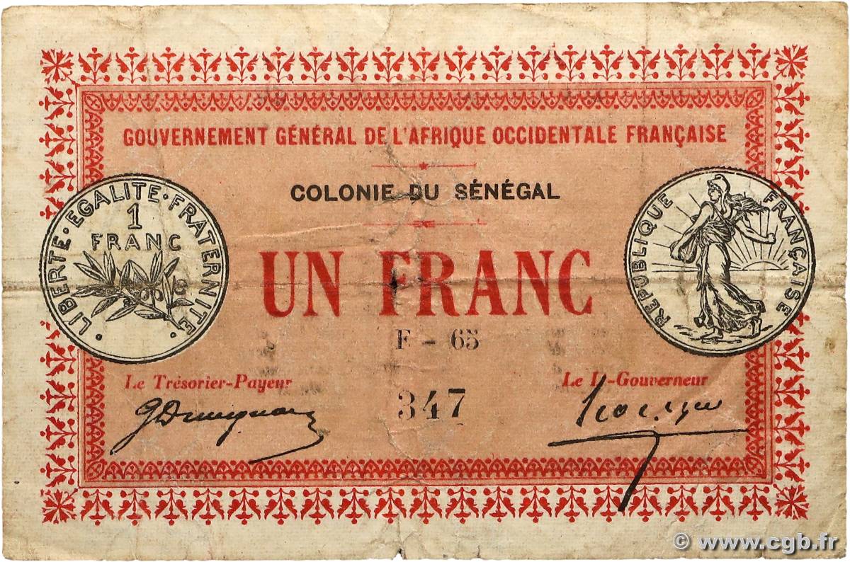 1 Franc SÉNÉGAL  1917 P.02b pr.TB