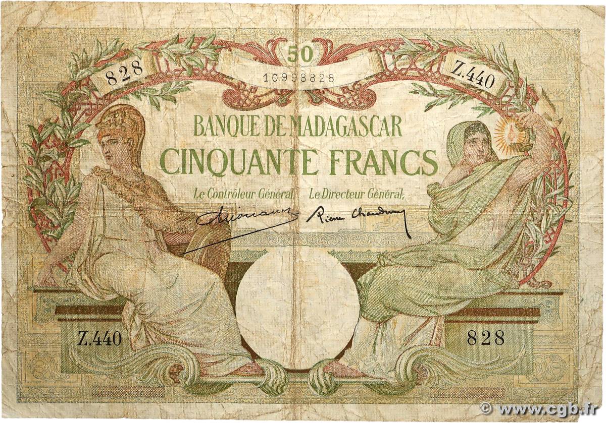 50 Francs MADAGASKAR  1937 P.038 fS