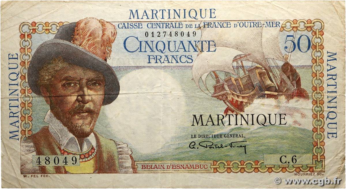 50 Francs Belain d Esnambuc MARTINIQUE  1946 P.30a TB