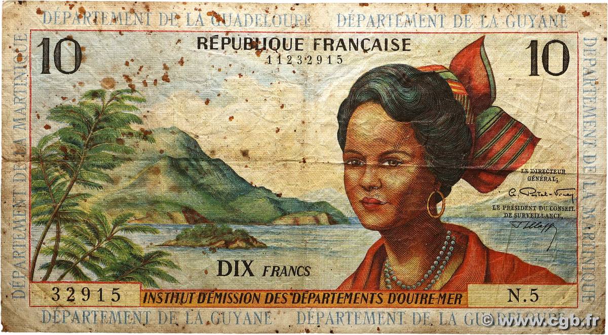 10 Francs ANTILLES FRANÇAISES  1964 P.08b TB