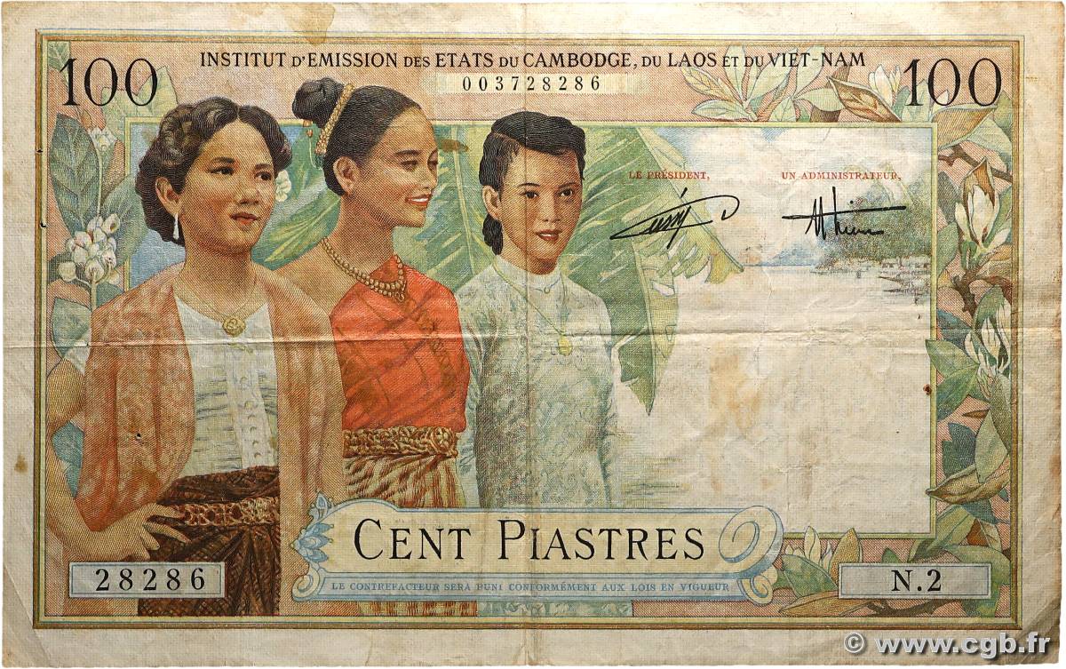100 Piastres - 100 Dong INDOCHINE FRANÇAISE  1954 P.108 TB
