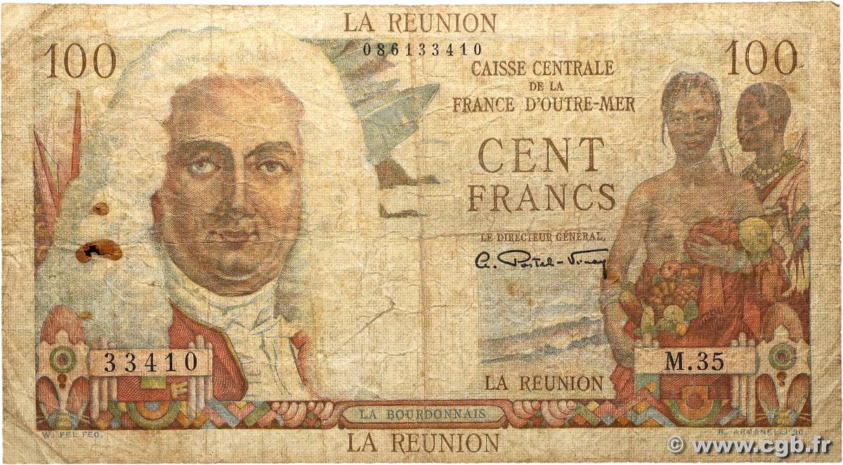 100 Francs La Bourdonnais REUNION INSEL  1946 P.45a SGE