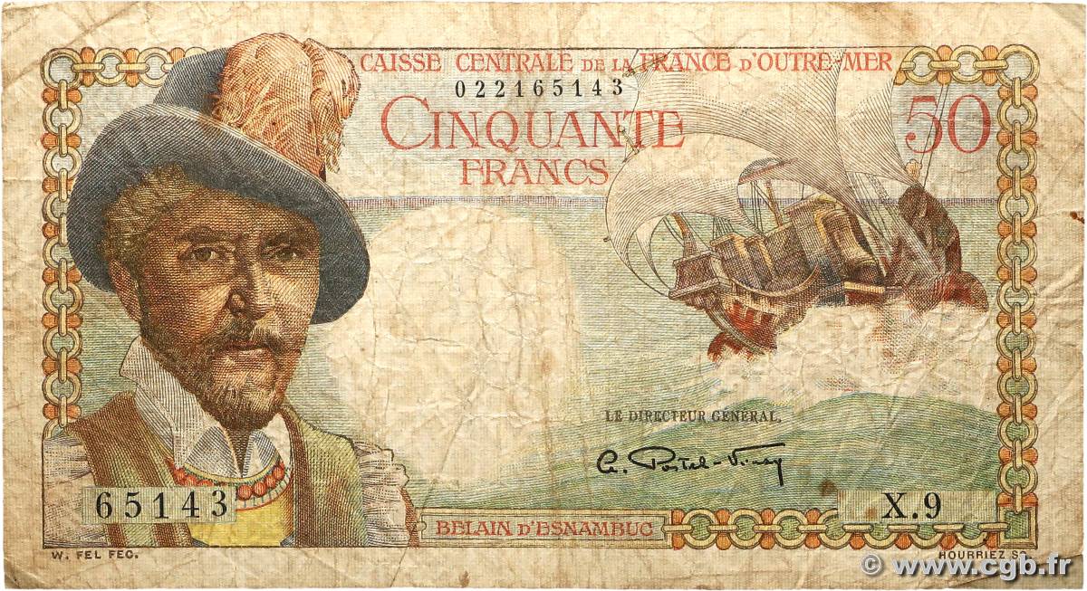 50 Francs Belain d Esnambuc CCFOM AFRIQUE ÉQUATORIALE FRANÇAISE  1947 A.132a q.MB